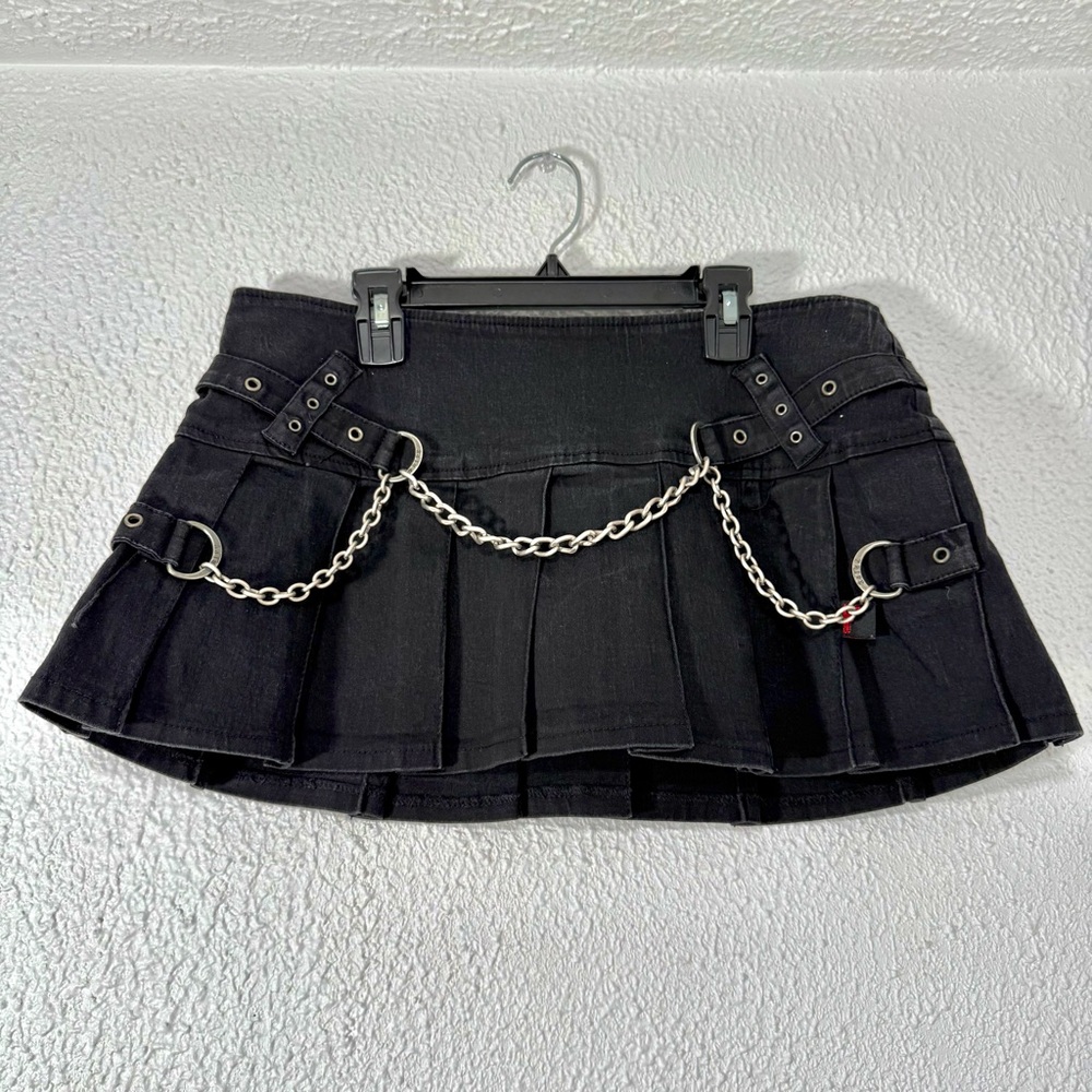 L Vintage 90s Tripp NYC Black Chain Goth Skirt Rare Find Large Faded Punk Metal